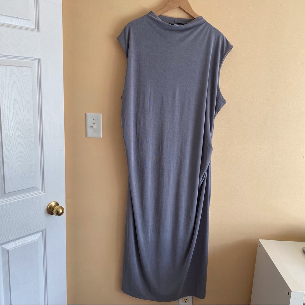 Old Navy Rib Knit Midi Dress Gray Sleeveless Ruched Side 3X Plus 2024 - Picture 2 of 14